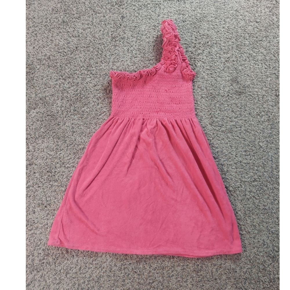 Juicy Couture One Shoulder Terry Cloth Dress S Pink Womens Y2K Smocked Ruffle
